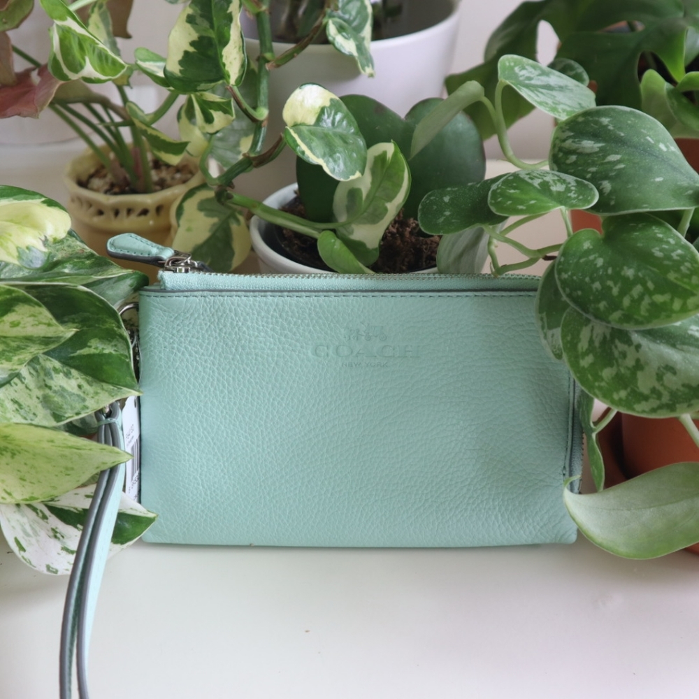 Coach seaglass green double zip wristlet NWT